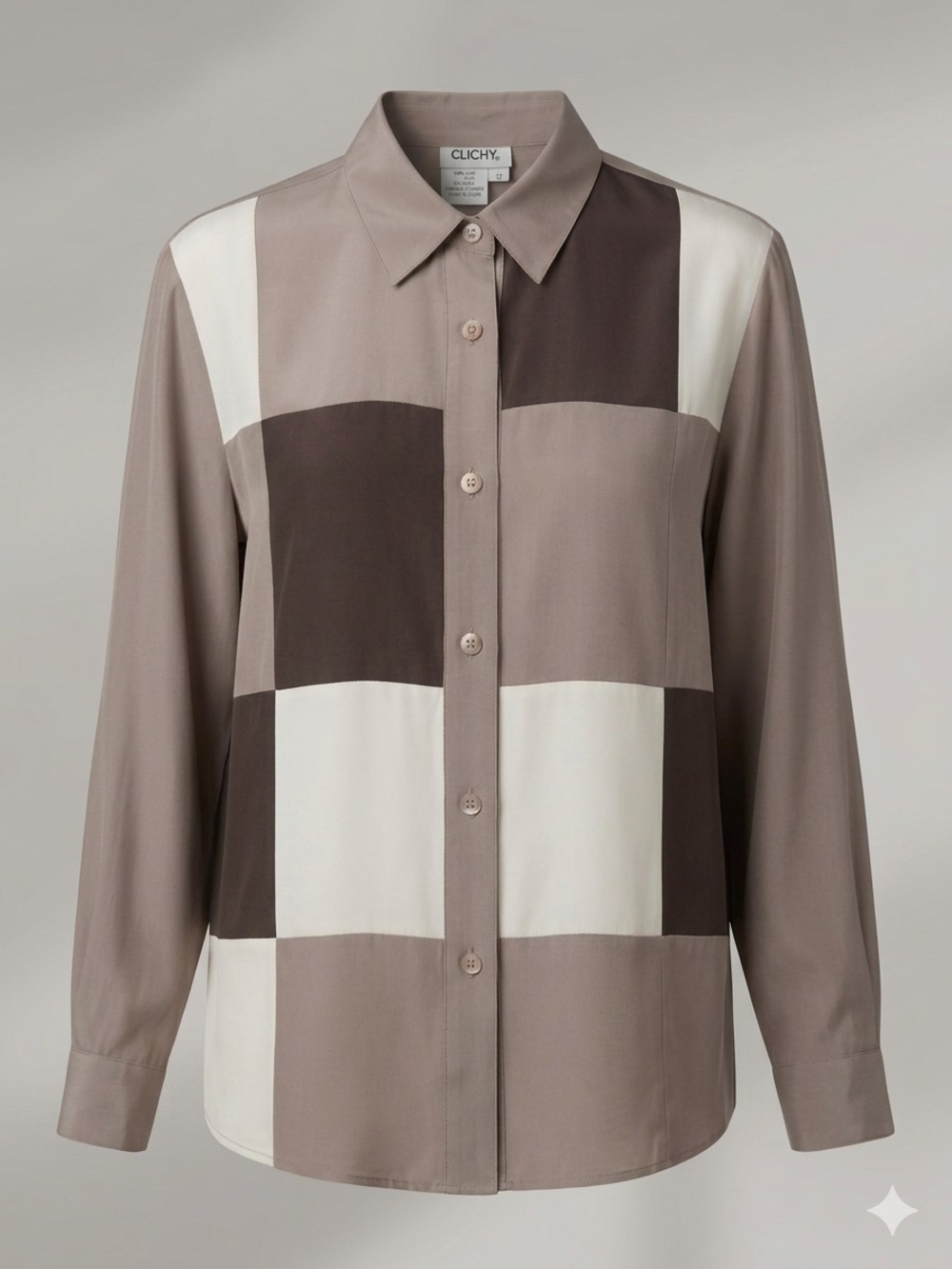 NOS Vintage Clichy Color-Block Silk Button-Down Shirt – New Old Stock Size 12